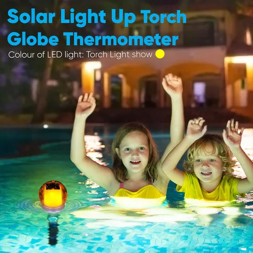 Vista 4 de Pyle Termómetro flotante para piscina con luz LED solar Sensor de temperatura inalámbrico impermeable para bañera de hidromasaje, spa, estanque