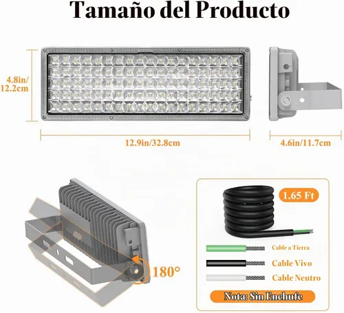 Vista 5 de Kekeou Luz de inundación de 100W LED, 14000LM 6500K luz exterior