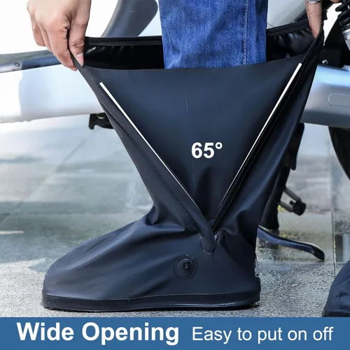 Vista 6 de Fundas impermeables para zapatos, reutilizables y plegables, cubierta para zapatos tipo bota de lluvia con cremallera, antideslizante, reflector