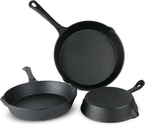 Cuisiland Juego de sartenes de hierro fundido pre-sazonado de calidad, sartenes de 10 pulgadas, 8 pulgadas, 6.5 pulgadas