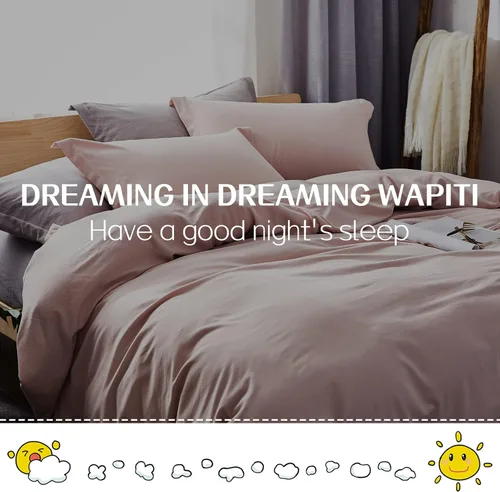 Vista 6 de Dreaming Wapiti - Funda de edredón individual de microfibra lavada rosa, juego de funda de edredón de color liso, suave y transpirable con cierre