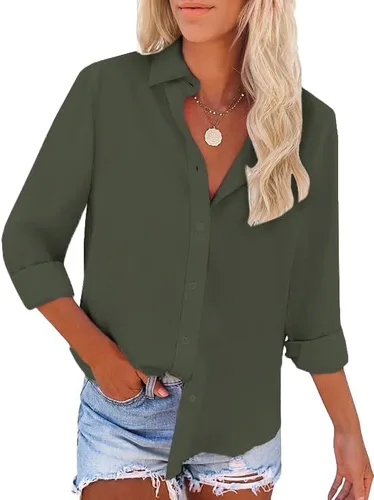 Camisas de manga larga con botones para mujer, sin arrugas, para trabajo, oficina, con bolsillo