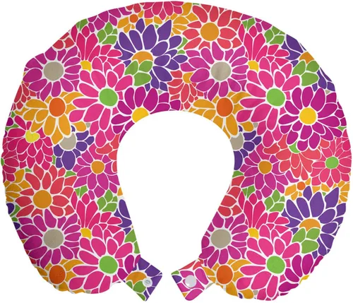 Vista 32 de Ambesonne Almohada de viaje para pizza, con patrón dibujado a mano, menú de pizzería, comida rápida, deliciosa comida gourmet, accesorio de viaje