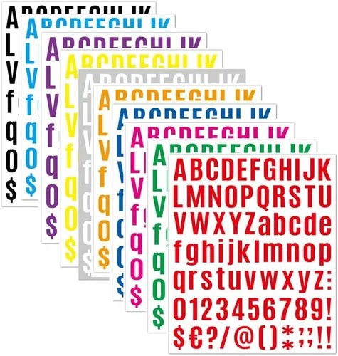 Vista 12 de 1224 calcomanías de letras, 12 hojas de calcomanías del alfabeto de 0.8-1.6 pulgadas, calcomanías de vinilo autoadhesivas de números y alfabeto