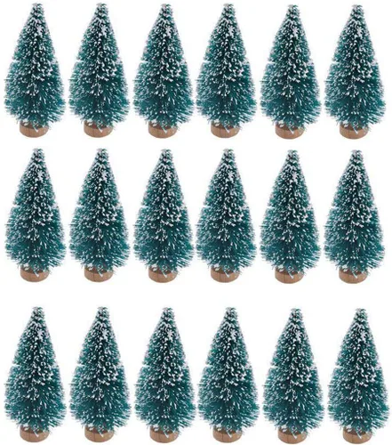 24 mini cepillos para botellas de árboles de Navidad con base de madera, mini árboles de plástico artificial para manualidades, adornos de nieve de