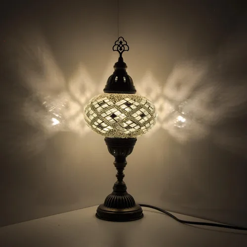 Turkish Lamp Mosaic Table Lamps | Turkish Moroccan Lamp with Bronze Base | Handmade Tiffany Night Lamp | Mosaic Glass Bedside Night Lamp with Led