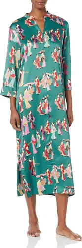 Vista 2 de N Natori Mujer Geisha- Impreso Satén Caftán Longitud 52" Negro Multi