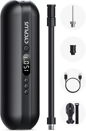 CYCPLUS Electric Air Compressor Portable Bicycle Pump Car Tire Inflator, Max 150 PSI, Auto Shut-Off Air Pump with Presta and Schrader Valves for All