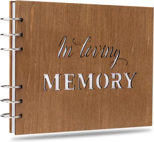 Vista 9 de Creawoo Libro de visitas funerario de madera para servicio conmemorativo, decoración de celebración de la vida, juego de libro de visitas de tapa