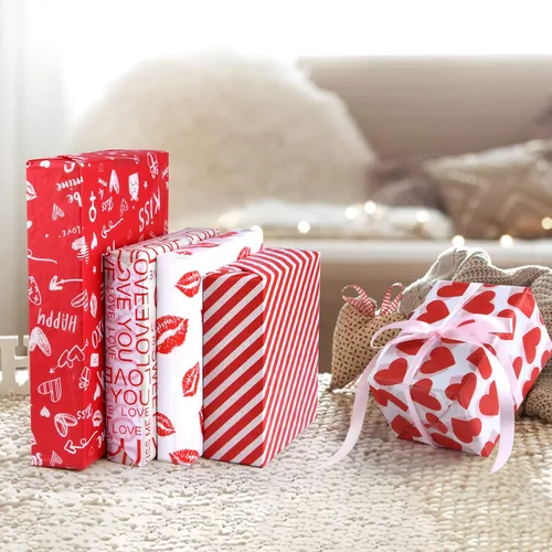 Vista 6 de CHRORINE 60 hojas de papel de seda de San Valentín, 6 diseños, papel de regalo para el día de San Valentín, decoración de manualidades de fiesta