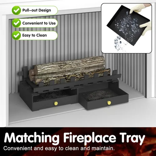 Vista 4 de Air Jade Rejilla de chimenea, rejilla de chimenea resistente de 20 pulgadas de ancho con bandeja de chimenea, rejilla de leña para chimenea