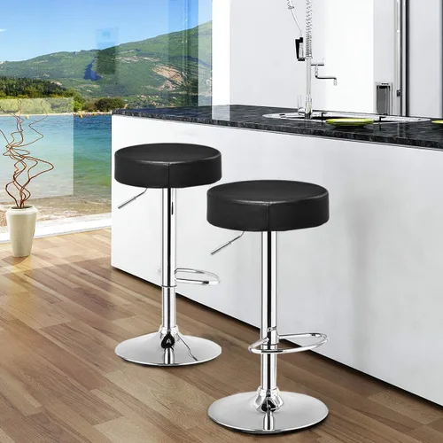 Vista 4 de COSTWAY Taburete de bar, moderno taburete redondo giratorio sin espalda, silla de bar de piel sintética sin brazos con altura ajustable, reposapiés