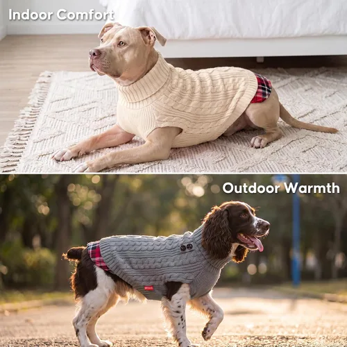 Vista 4 de KYEESE Suéter suave para perros pequeños, machos, abrigado, de cuello alto, ropa elástica de punto para gatos, abrigo cómodo para cachorros, de Gris