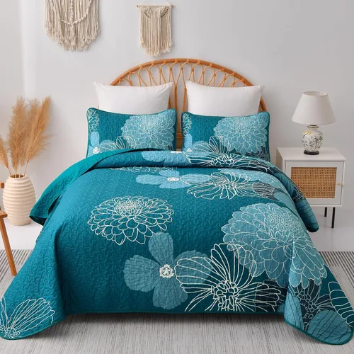 Vista 28 de Anibedding Juego de edredón floral gris y rosa, tamaño Queen, 3 piezas Gris/Rosa