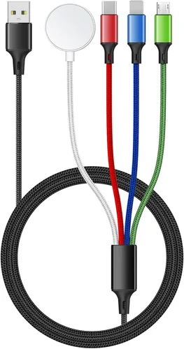 Vista 7 de Travel Essentials - Cargador de iWatch y iPhone 4 en 1, cable de carga múltiple para Apple Watch, USB C, micro nailon, compatible con iWatch