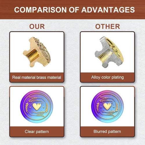 Vista 3 de MAYJOYDIY Sello de cera con forma de corazón y manos, sello de cera de sellado, patrón de estrella de hierba, cabeza de latón extraíble, mango