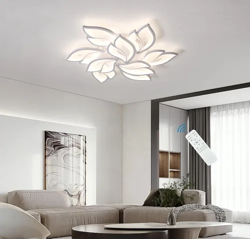 Vista 12 de Garwarm Lámpara de Techo Moderna, Candelabro LED Regulable de 23.6" Empotrado en el Techo, Control Remoto Lámpara de Hoja Acrílica Blanca para Sala