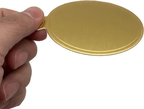 Vista 3 de 100 mini tablas para tartas, cartón redondo de 3.1 pulgadas, base de magdalena de mousse para postre de pastel, dorado