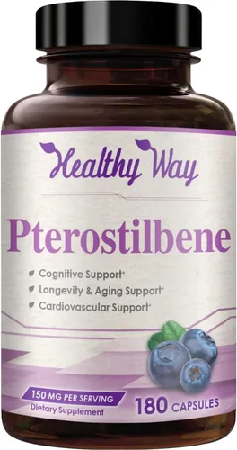 Suplemento de pterostilbeno de 150 mg – Suplemento antioxidante una vez al día para un envejecimiento saludable para la piel y el cerebro inmune –