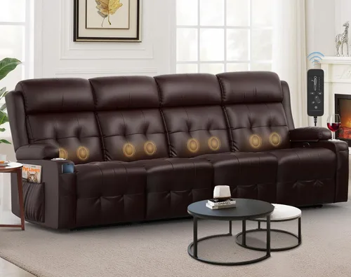 Vista 9 de Sofá reclinable de dos plazas, sofá reclinable de gran tamaño, sofá reclinable de masaje con puerto USB y almacenamiento y portavasos, sofá