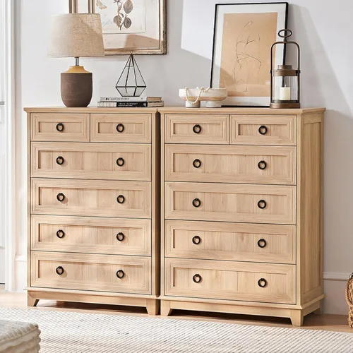 Vista 10 de Joaxswe Mesita de noche estilo granja de 18" con estación de carga, cómoda con mesa auxiliar de 2 cajones para dormitorio, mesita de noche de madera