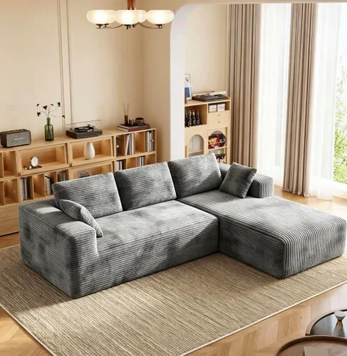 Vista 17 de Sofá modular de pana de 106 pulgadas, sofá en forma de L deshuesado con asiento profundo, sofá de espuma de nube con diván de gran tamaño, sofá Negro