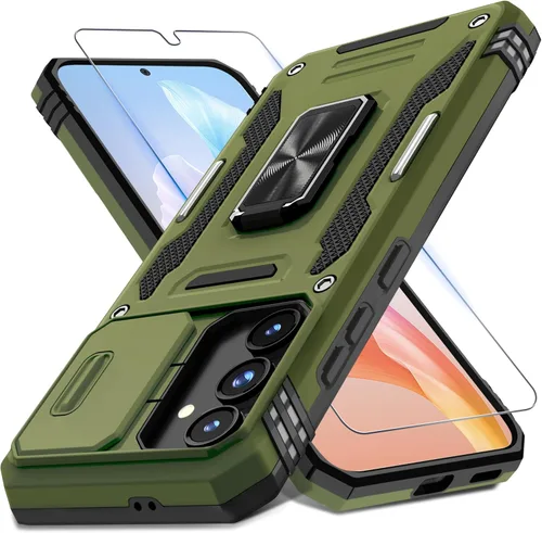 Vista 45 de DEERLAMN Funda para Samsung Galaxy A15 5G con cubierta deslizante para la cámara + protector de pantalla (1 paquete), soporte de anillo giratorio
