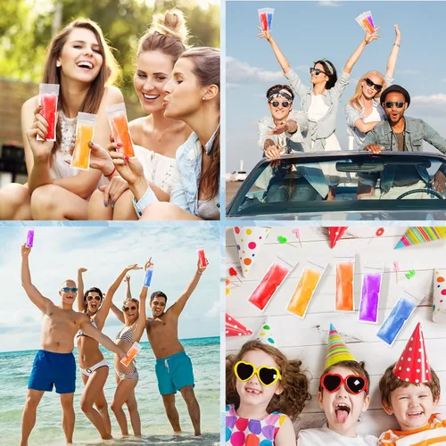 Vista 7 de Hoolerry 600 bolsas desechables para moldes de hielo con 1 embudo de silicona para congelar tubos con cierre de cremallera, molde de hielo