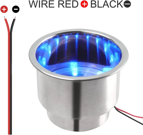 Vista 3 de Pebbly Beach 2 piezas de acero inoxidable con LED azul, portavasos con inserto y drenaje para barco marino (Azul)