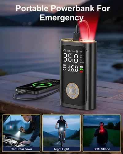 Vista 7 de Tire Inflator Portable Air Compressor - 150 PSI Portable Air Pump for Car Tires, Cordless Electric Bike Tire Pump with Digital Pressure Gauge, LED