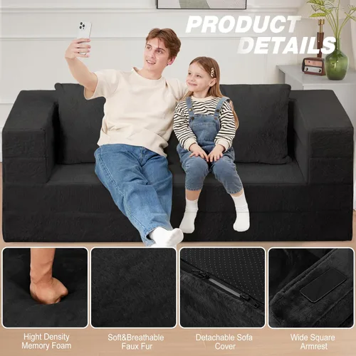 Vista 8 de Futon Sofa Bed with Pillow, 3-in-1 Sleeper Sofa Bed with Removable Cover, Convertible Floor Sofa Bed, No Assembly Boneless Couch for Living Room