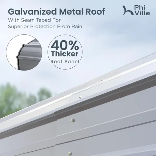 Vista 3 de PHI VILLA Cochera metálica de 12 x 20 pies con techo de acero galvanizado, cochera de metal resistente resistente para automóviles, barcos