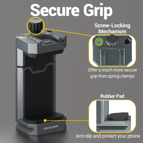 Vista 3 de Soporte de teléfono de aluminio para trípode, soporte de trípode de teléfono ajustable con zapata fría y placa de liberación rápida Arca Swiss