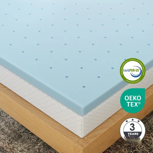 Vista 9 de EGOHOME Cubrecolchón de espuma viscoelástica individual de 2 pulgadas, con infusión de gel refrescante Azul