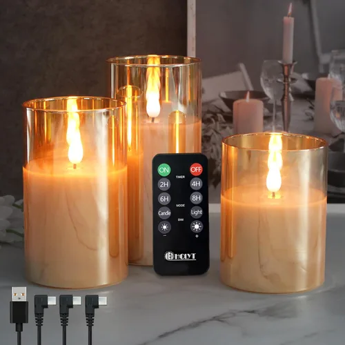 Vista 23 de Vela Recargable Sin Llama, Vela de Pilar LED Intermitente de Cera Real con Control Remoto y Temporizador, Velas Electrónicas Decorativas, 1 Juego