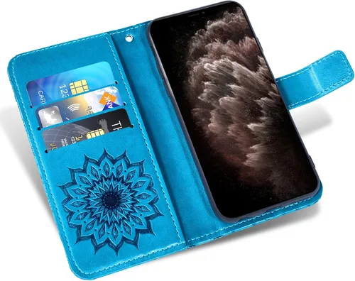 Vista 3 de Asuwish Funda de teléfono para iPhone 11 Pro Max 6.5 con protector de pantalla de vidrio templado y funda de cuero con tapa para tarjetero Azul