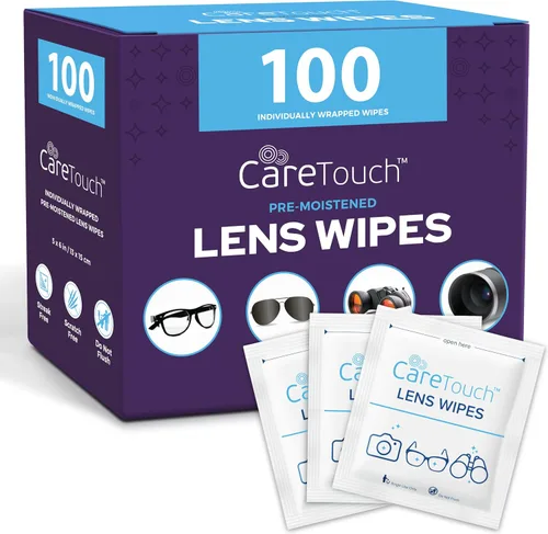 Care Touch Toallitas para Lentes de Anteojos - 100 Unidades de Toallitas Prehumedecidas Envueltas Individualmente, 5 x 6 Pulgadas - Limpiador de