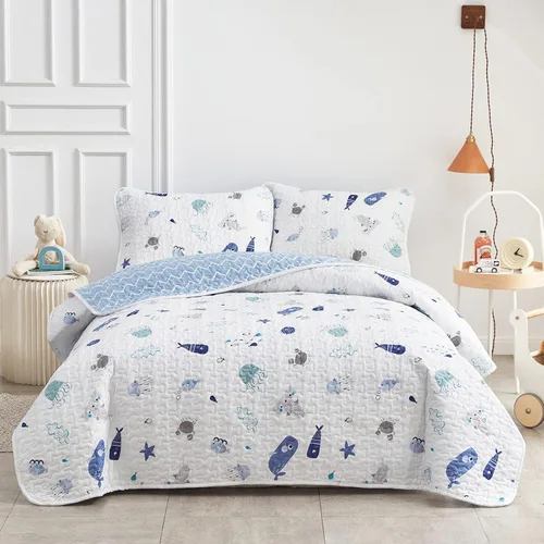 Vista 8 de Joyreap Juego de edredón de algodón de 2 piezas, tamaño individual, diseño de dinosaurio color verde para niños y niñas, funda de edredón suave