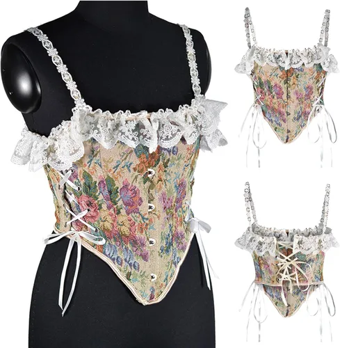 Vista 2 de Corsé con realce para mujer, estilo victoriano, cinturón steampunk, pirata, renacentista, corsé con correas