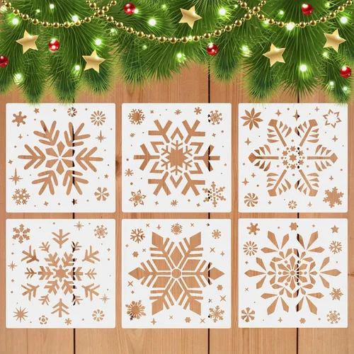 Plantillas de copo de nieve de Navidad para pintar sobre madera, paquete de 6 plantillas de Navidad grandes reutilizables para decoración de