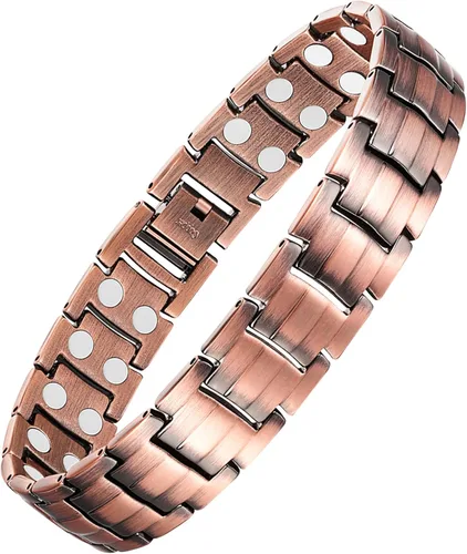Feraco Pulsera magnética de cobre para hombre, elegante 99.99% de cobre macizo, con imanes fuertes de doble fila, joyería magnética
