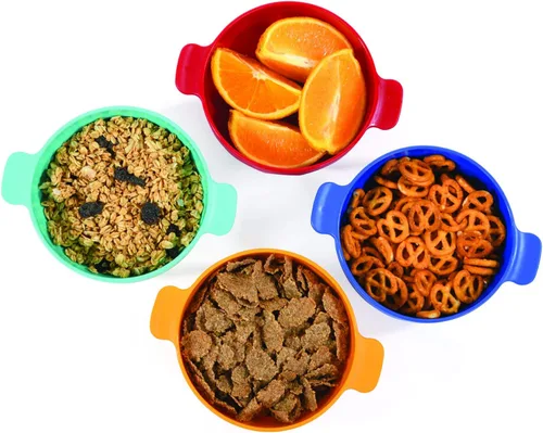 Vista 5 de Mintra - Tazón de plástico irrompible colorido, 4 unidades, (pequeño con asas, 18.6 fl oz, salmón) - (parte de un juego) - Helado, ensalada