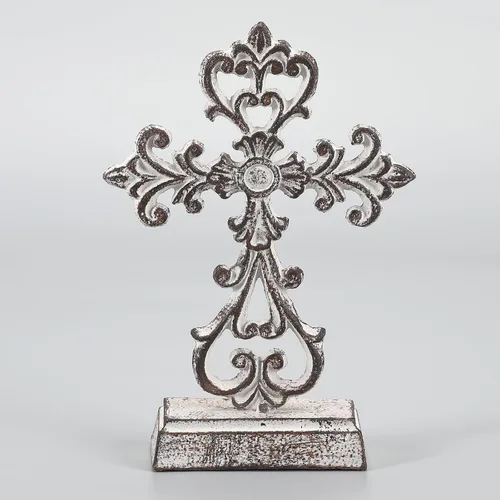 Vista 7 de Soporte de cruz de metal para decoración del hogar, 10.6 pulgadas de alto para cruz de pie con soporte, acabado rústico