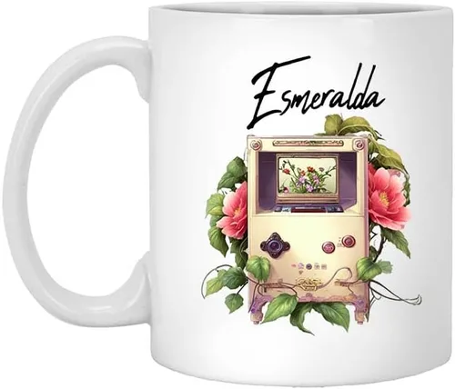 Personalized Name Esmeralda 11oz White Mug Classic Retro Game Mug Game Gifts for Her Game Girl Gifts for Women Gaming Coffee Cup Video Game