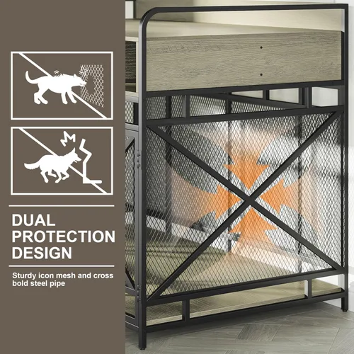 Vista 3 de Fulhope Muebles de Jaula para Perros, Mesa Auxiliar de Jaula para Perros de Madera Resistente de 48", Muebles de Perrera XL para Razas Grandes