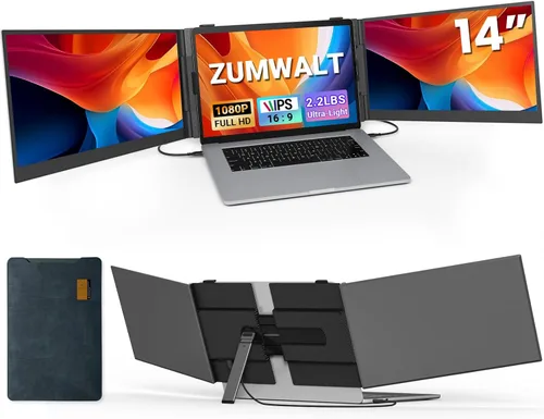 Extensor de pantalla para portátil, monitor portátil triple ultra delgado de 14 "1080P FHD 14" gris oscuro