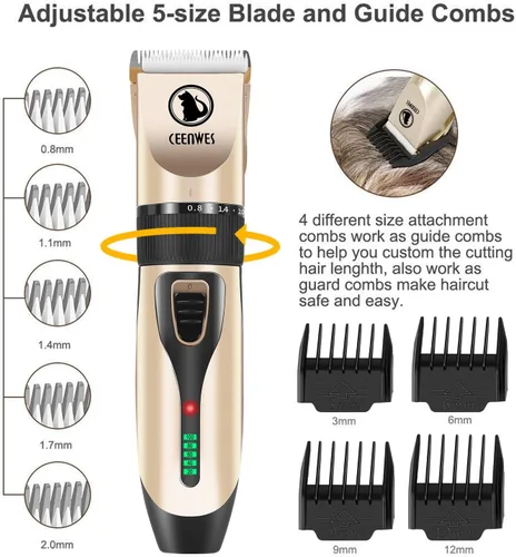 Vista 3 de Power Display - Cortadora de perros inalámbrica para perros, kit profesional para cortar caballos con hoja desmontable con 4 guías de peine