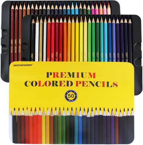 SKKSTATIONERY 50 lápices de colores, embalaje en lata, 50 colores vibrantes, lápices de dibujo para el regreso a la escuela, bocetos, artes, libros