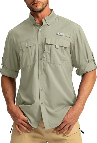 Camisas de pesca con protección solar para hombre, camisas de trabajo de viaje de manga larga para hombres UPF50+ camisas con botones y bolsillos