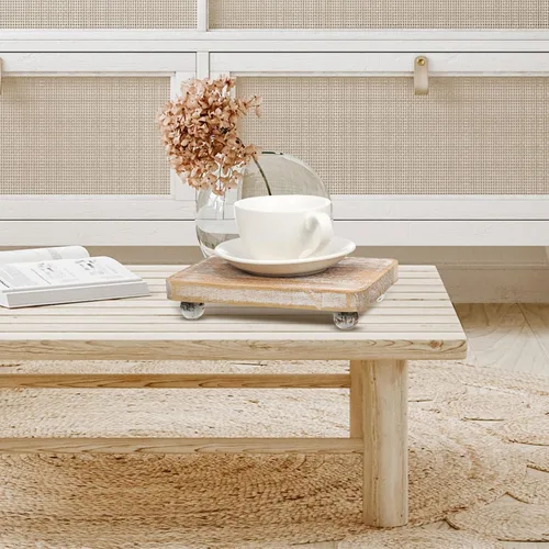 Vista 7 de Capoda 3 piezas de elevadores de madera para decoración, mini soportes de pedestal de madera con guirnalda de cuentas de madera, decoración rústica